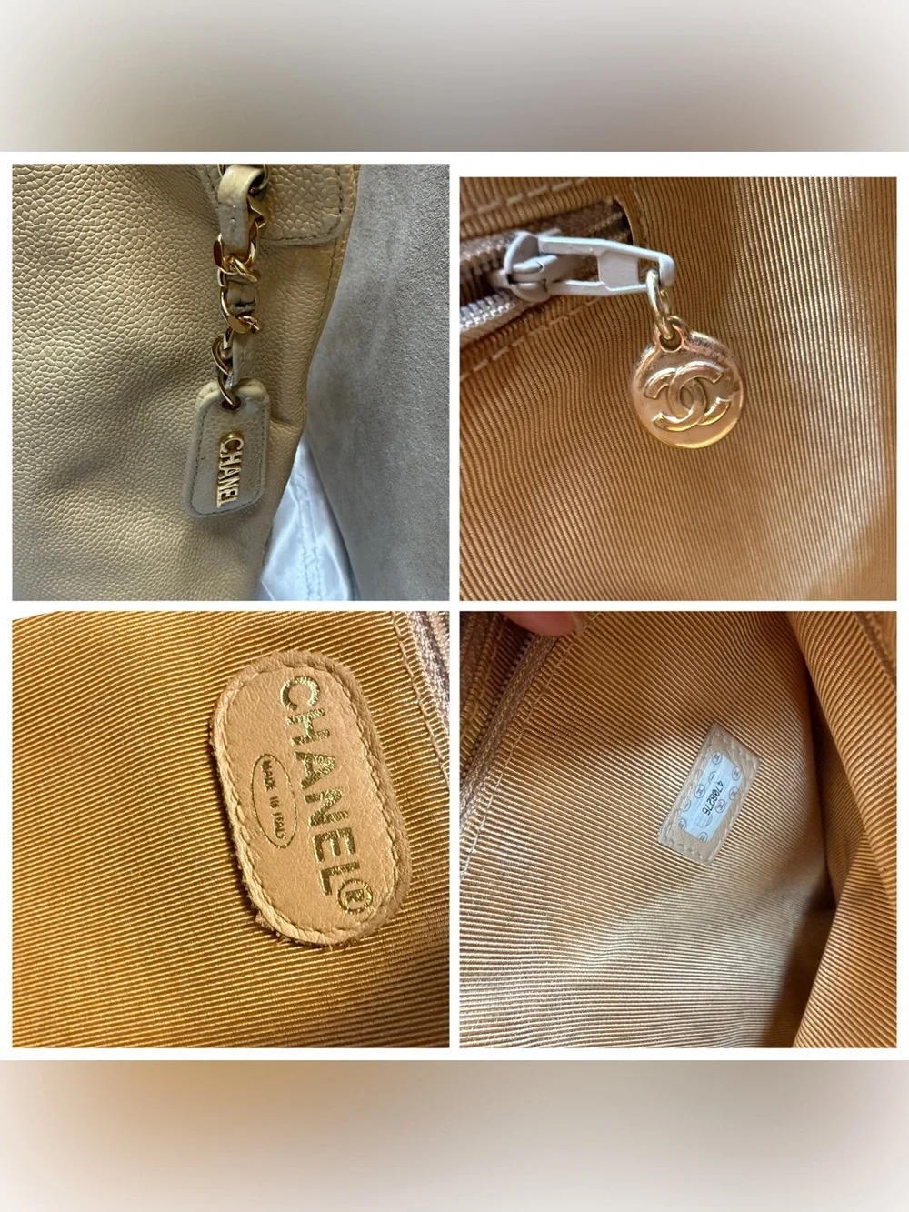 Chanel Caviar Leather CC Tote Bag Gold Hardware Vintage Shoulder Shopper - Picture 9 of 16